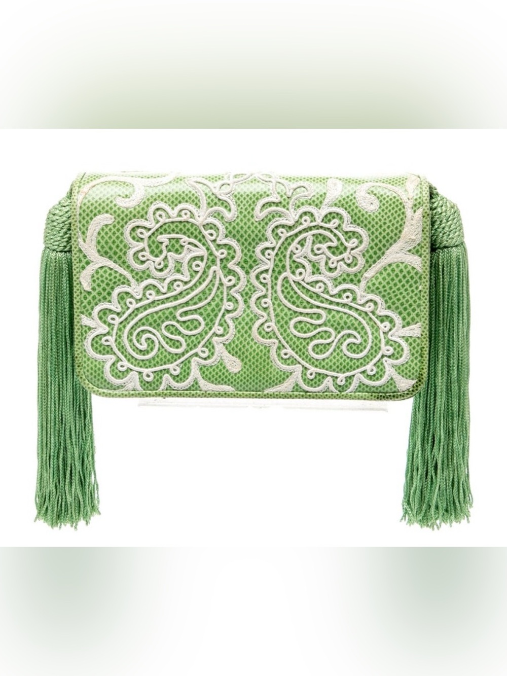 Judith Leiber Karung Embroidered Paisley Tassel Clutch